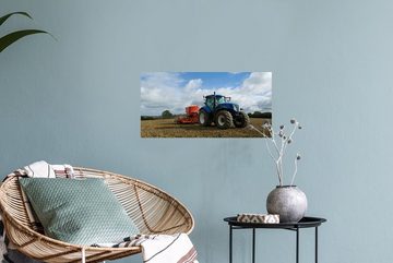 MuchoWow Wandsticker Traktor - Blau - Landleben - Wolken (1 St), Wandaufkleber, Repositionierbar, Wandtattoo, Selbstklebend, Sticker