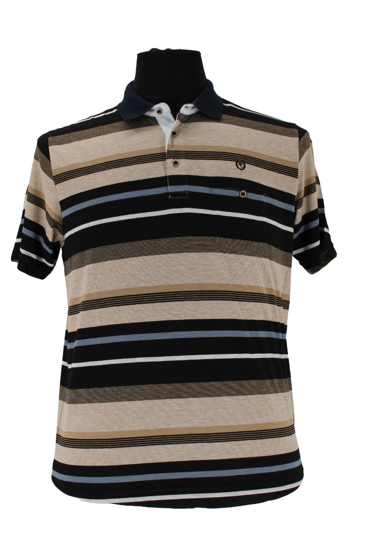 Mode Monte Carlo Poloshirt Monte Carlo Herren Polo-Shirt Gestreift Beige/Schwarz ? Kurzarm Polosh