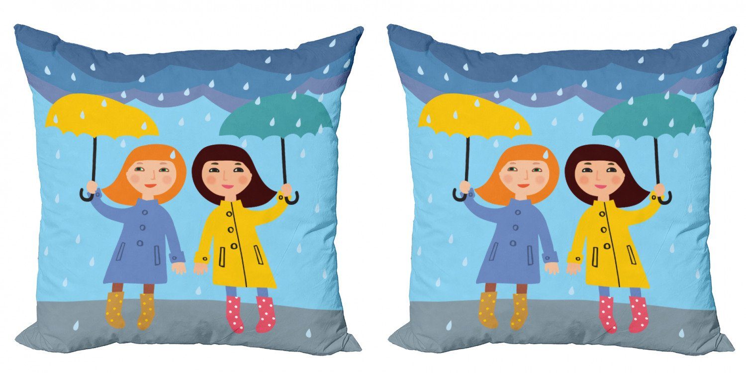 Kissenbezüge Modern unter Doppelseitiger Digitaldruck, dem Regenschirm-Mädchen Stück), Accent Abakuhaus (2 Regen Mädchen