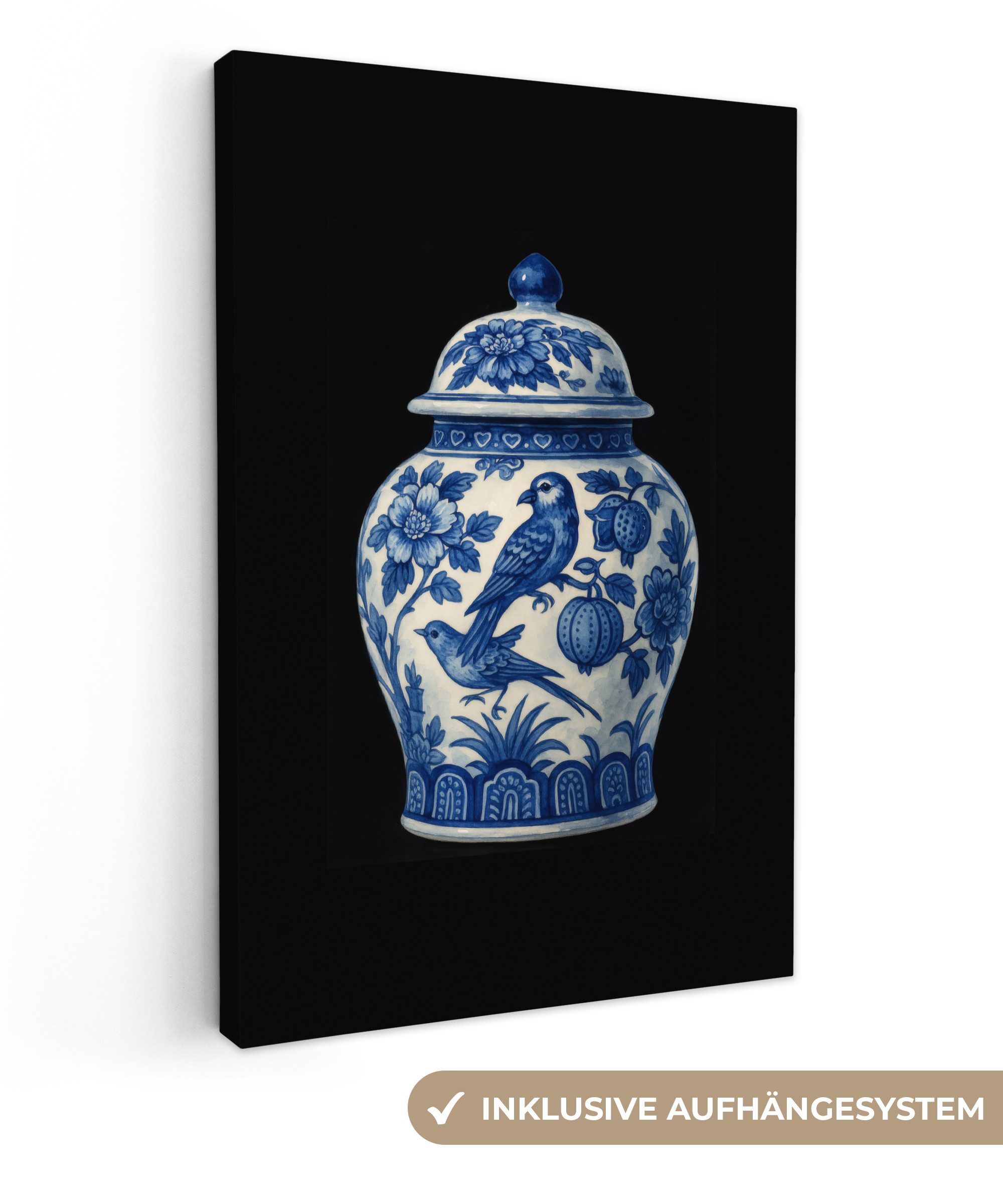 Leinwandbild Topf - Delfter Blau - Blumen