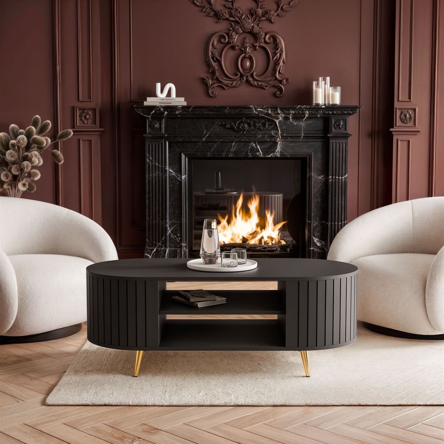 yourhouse24 Couchtisch ELODIE oval, Geriffelt, Ablagefläche, günstig online kaufen