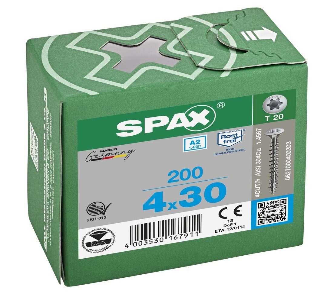 mm SPAX Edelstahlschraube, St), 200 (Edelstahl Spanplattenschraube 4x30 A2,