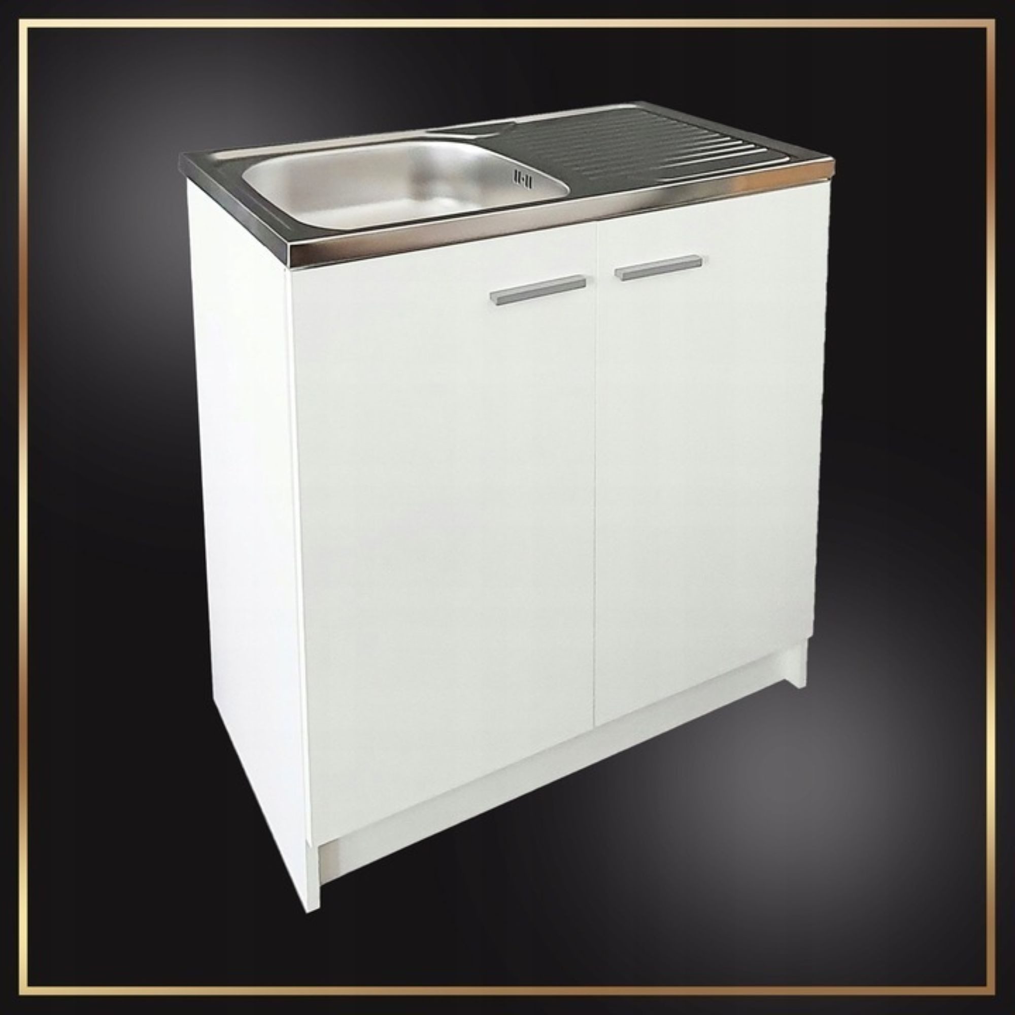 STAMAR Spülenschrank Küchenschrank 80cm Weiß Spüle Abtropf Armatur Creme Elastisch XXL Standschrank 46cm Tiefe Siphon Geschirrspüler Komplett Montagefertig