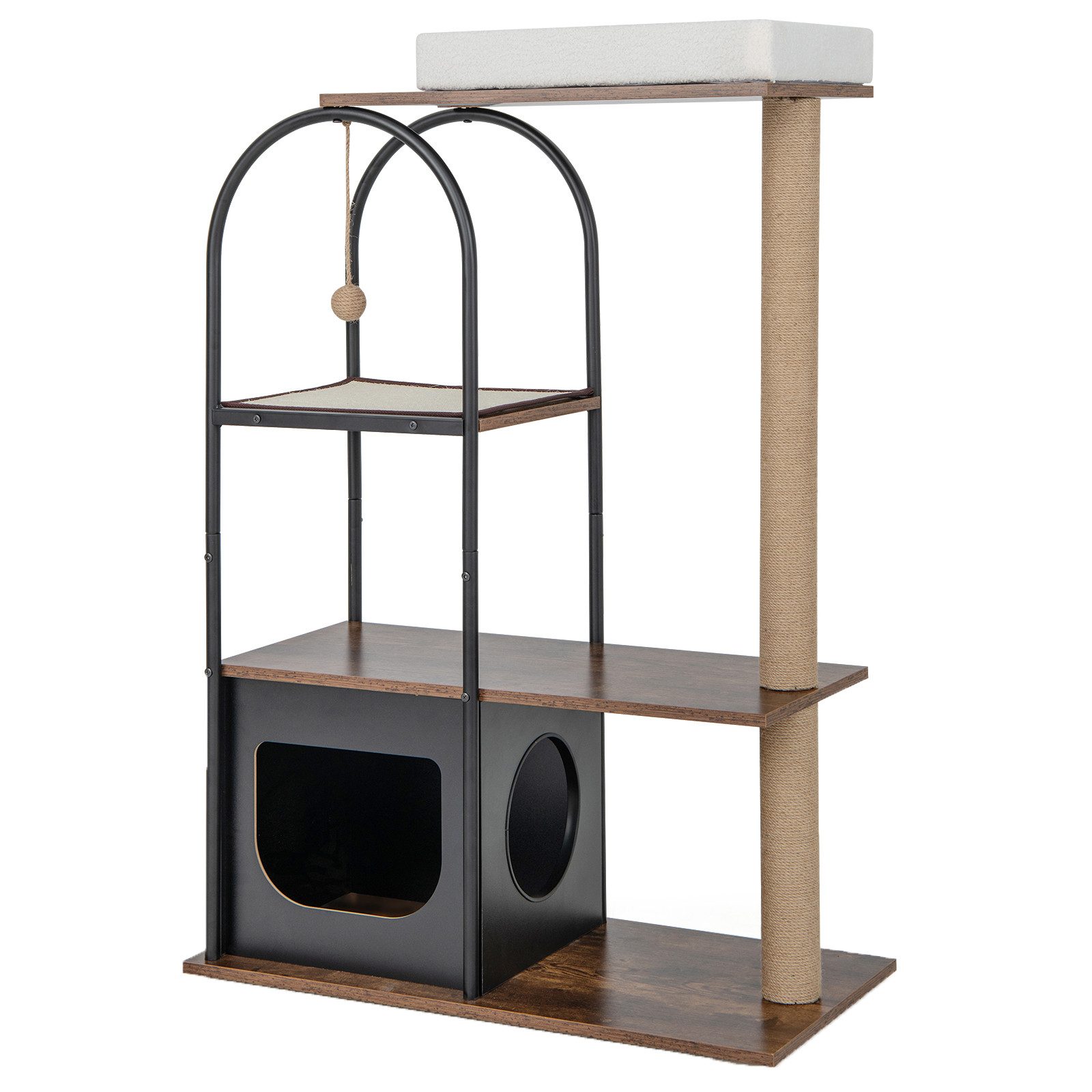 COSTWAY Kratzbaum, mit Katzenhöhle & abnehmbarem Katzenbett & Ball, 118cm hoch