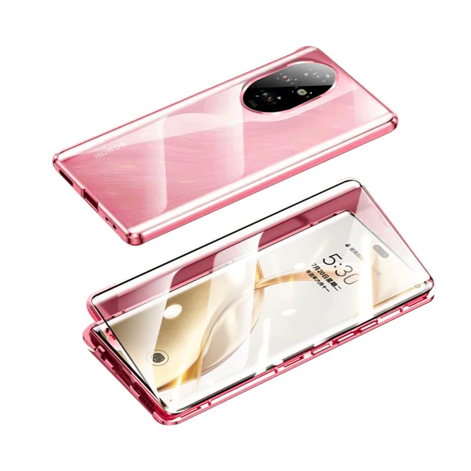 Wigento Handyhülle Für Honor 200 Pro Beidseitiger 360 Grad Magnet Glas Hülle Bumper Rot
