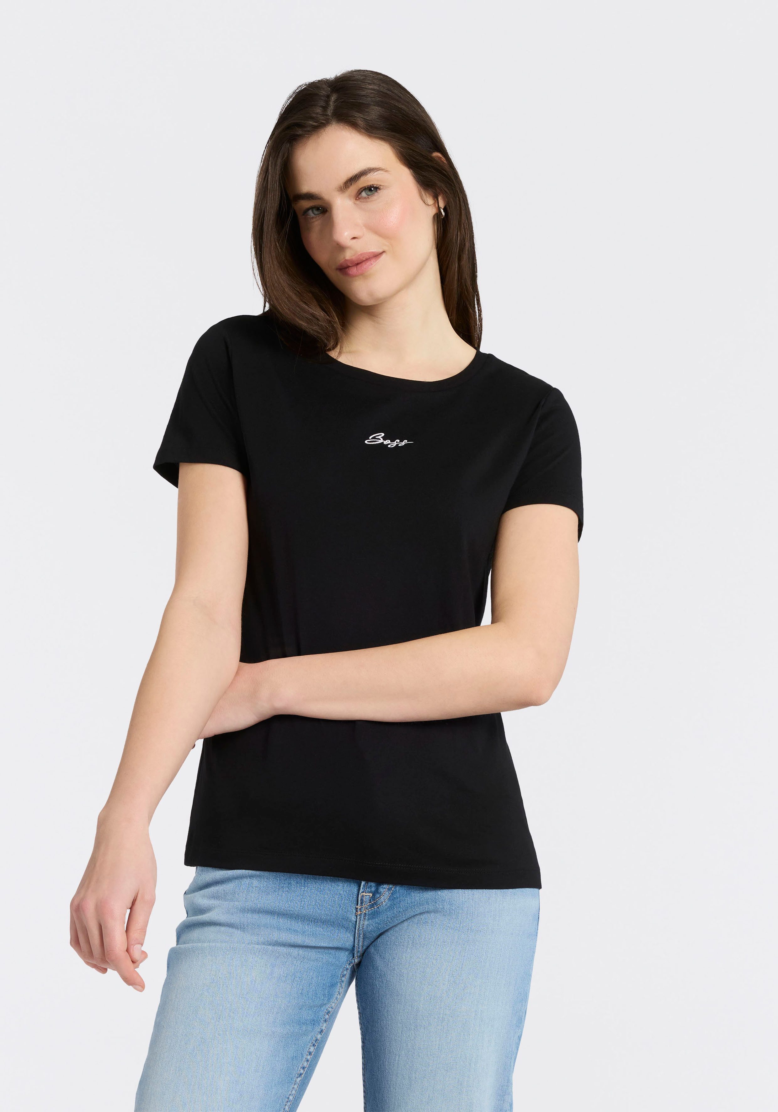 BOSS ORANGE T-Shirt Elove Embro Premium Damenmode mit Rundhals, Slim Fit