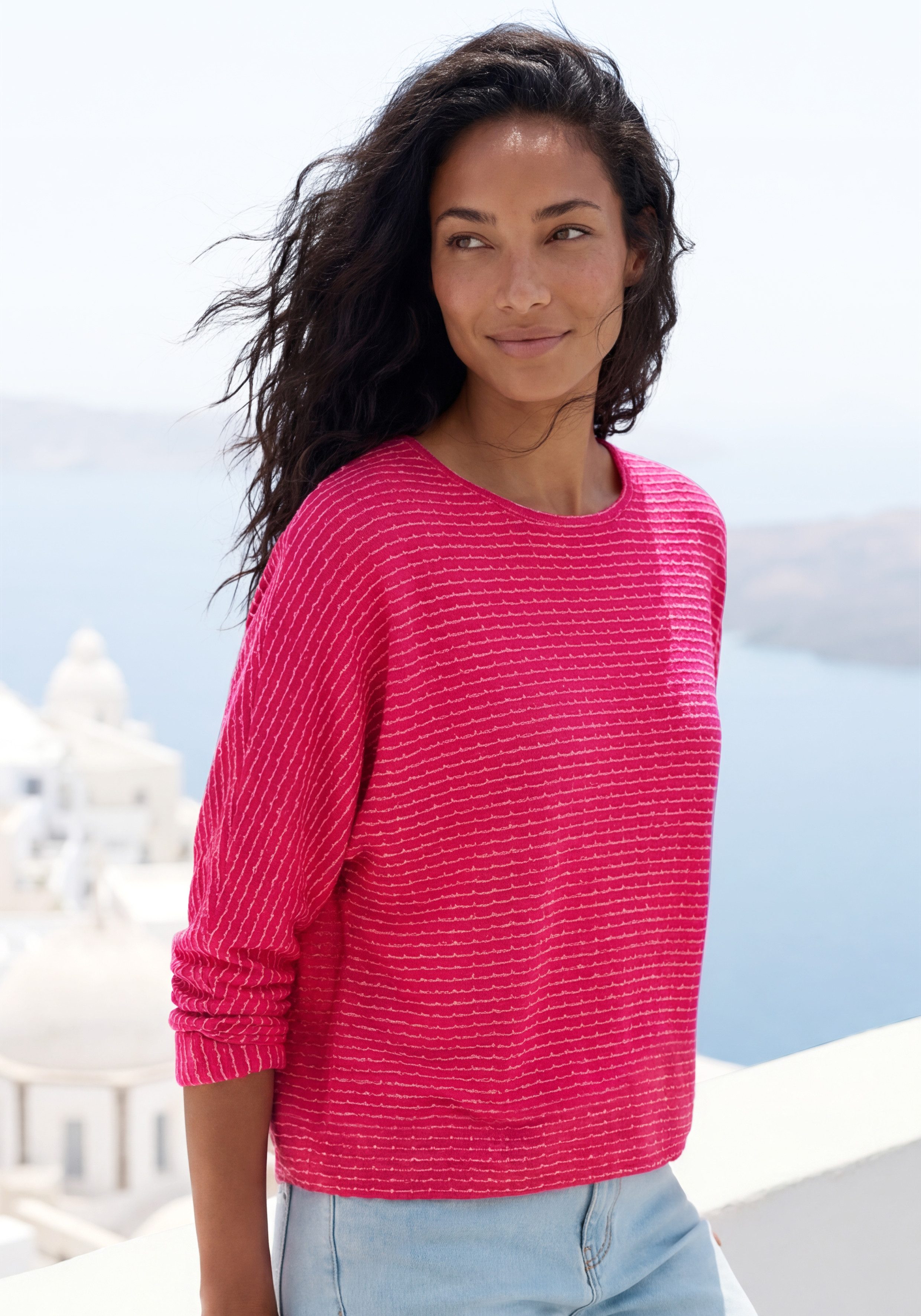 Vivance by Lascana Langarmshirt aus sommerlicher Strickqualität mit Gummizug im Bund