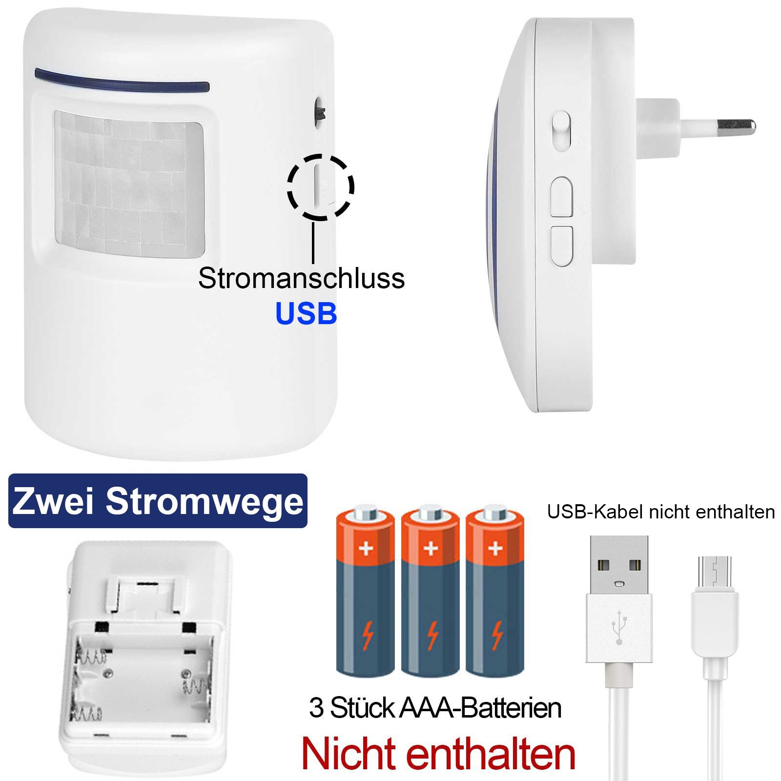 Türklingel-Set Zwei Sensoren Sunicol LED-Anzeigen für +Eine Klingeltöne Melderalarm, PIR-Bewegungsmelder, Drahtloser 38 Türklingel