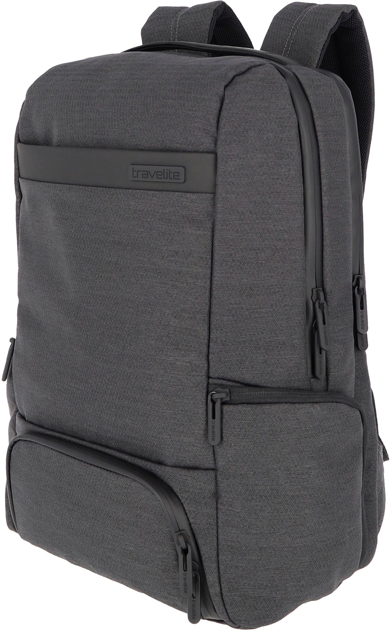 travelite Rucksack Meet, 41 cm, anthrazit, Arbeitsrucksack Schulrucksack Laptoprucksack mit 15,6-Zoll Laptopfach