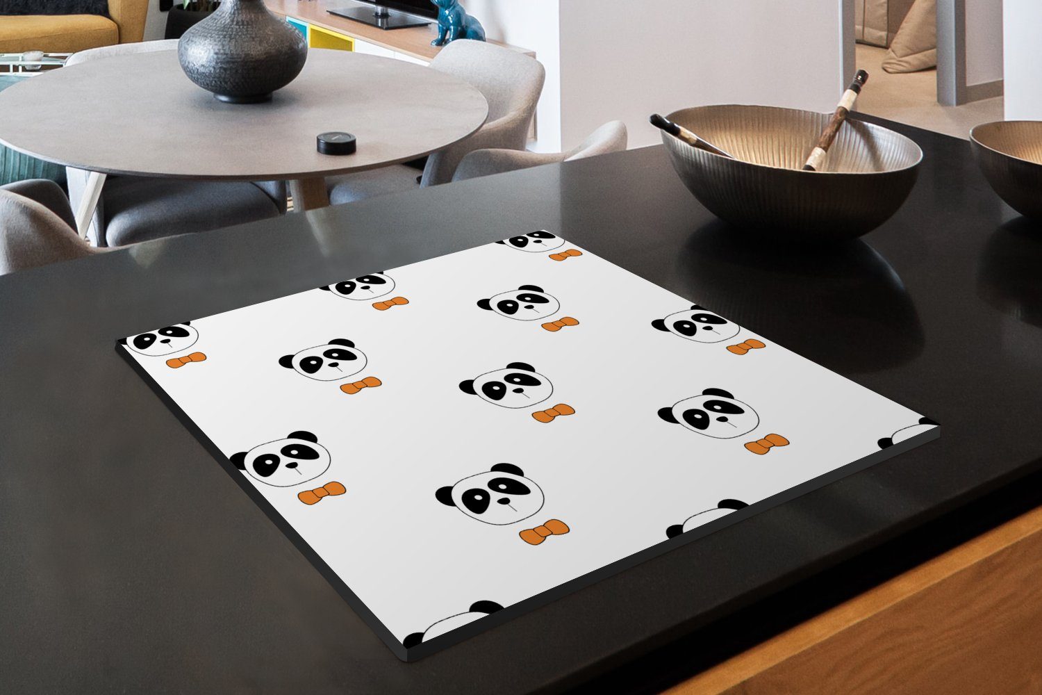 MuchoWow Herdblende-/Abdeckplatte Panda - Schwarz Mobile tlg), Weiß Muster, - - Ceranfeldabdeckung cm, Vinyl, (1 Arbeitsfläche 60x52 nutzbar
