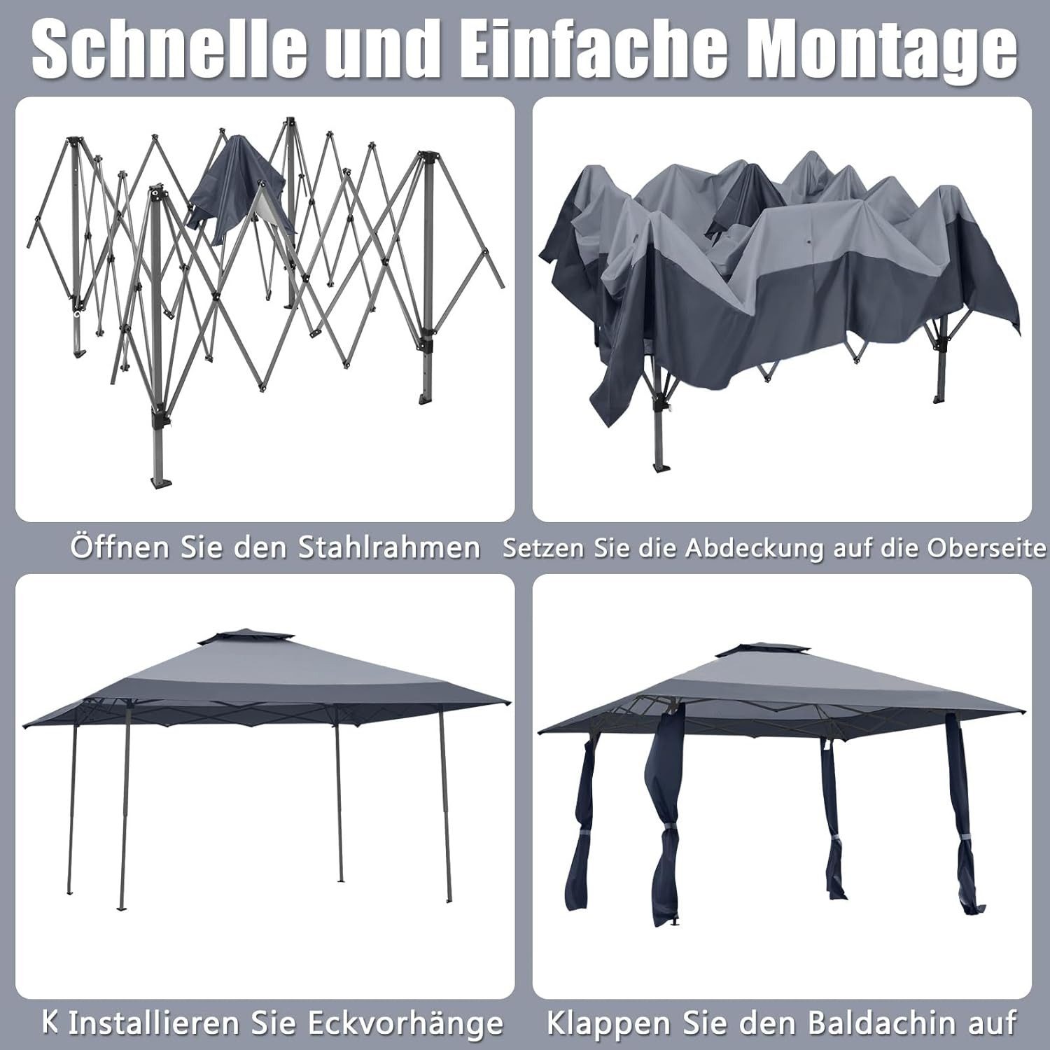Thumbnail - KOMFOTTEU Faltpavillon 4 × 4m Pop Up Pavillon, mit UV-Schutz & 3 verstellbaren Höhen
