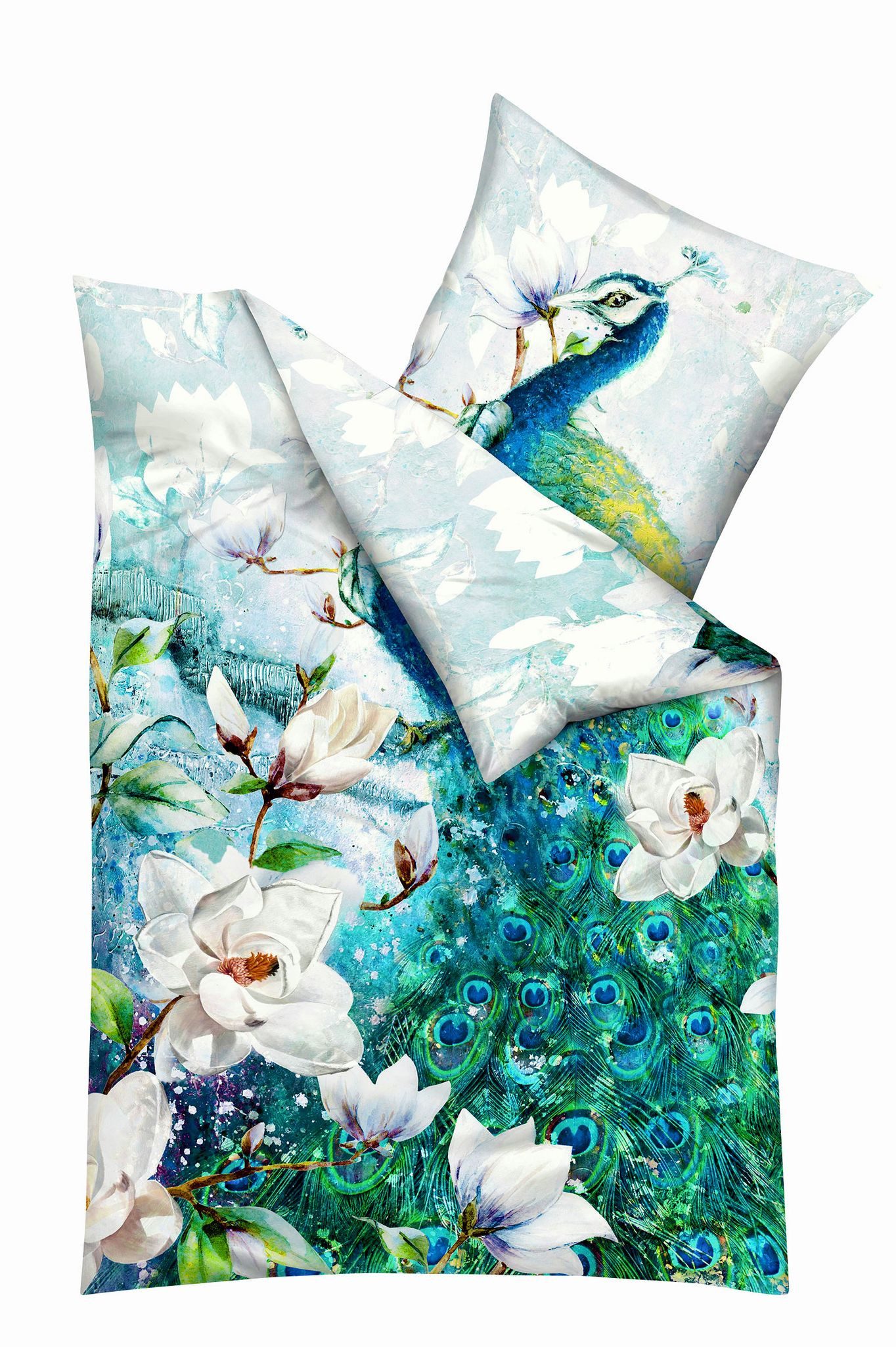 Kaeppel Wendebettwäsche 135x200cm Pfau Blau Grün Kaeppel, Mako-Satin, 2 tei günstig online kaufen