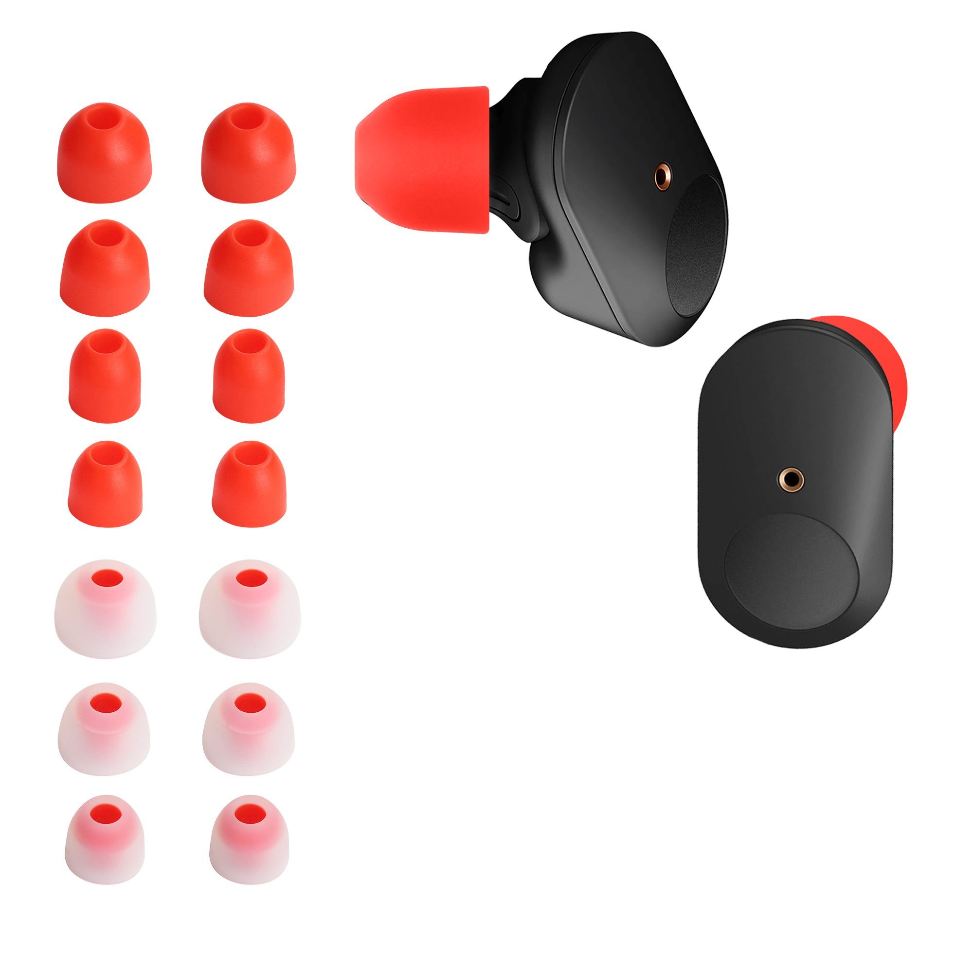 kwmobile 14x Ersatzpolster für Sony WF-1000XM3 / WF-1000XM4 / WF-1000XM5 Ohrpolster (4 Größen - Silikon Ersatz Ohrstöpsel für Sony In-Ear Headphones) Rot
