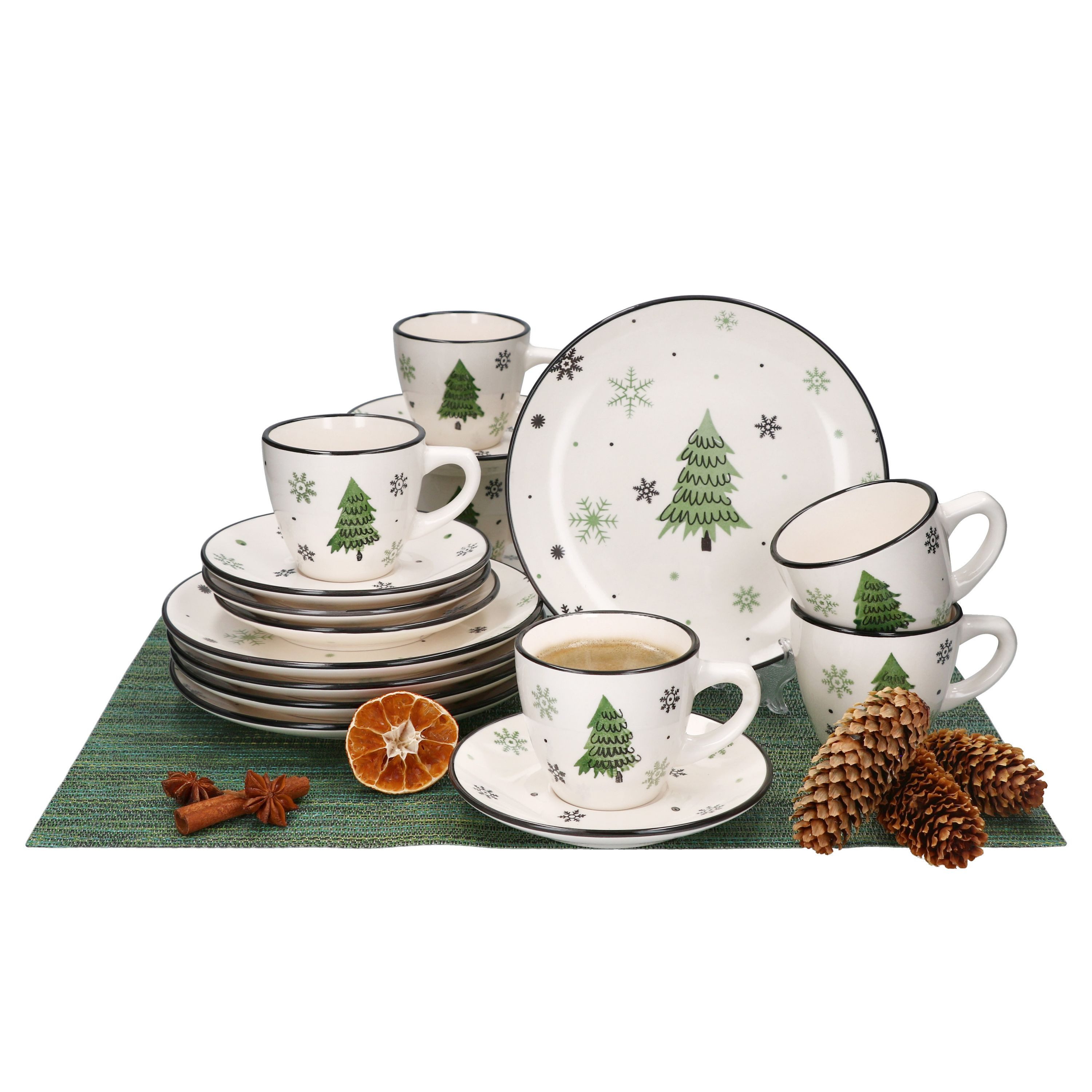 MamboCat Kaffeeservice 18tlg Kaffeeservice Weihnachtsbaum 6 Pers. Dessertteller Kaffeetasse, Steingut, Weihnachtsgeschirr, Weihnachten, Weihnachtsset, Geschirr – Bild 2 von 5