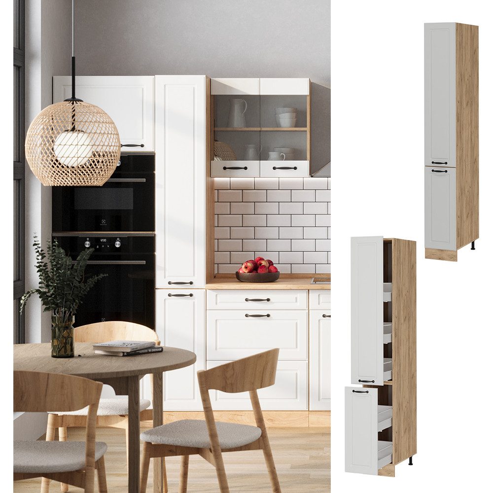 Vicco Hochschrank R-Line, Weiß Landhaus/Goldkraft Eiche, günstig online kaufen