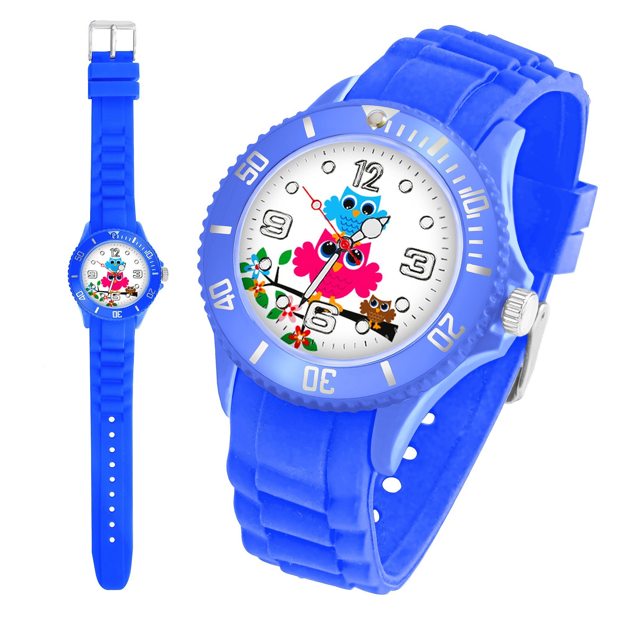 Quarzuhr Silikon Kinder Armbanduhr Bunte Sportuhr Eule Süß Kinderuhr Bunt, Uhr Eulen Blau Analog Mädchen Farbige Taffstyle Silikonuhr Lernuhr