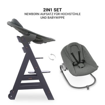 Hauck Hochstuhl Beta Plus Dark Grey - Newborn Set, Babystuhl ab Geburt inkl. Aufsatz für Neugeborene, Tisch, Sitzauflage