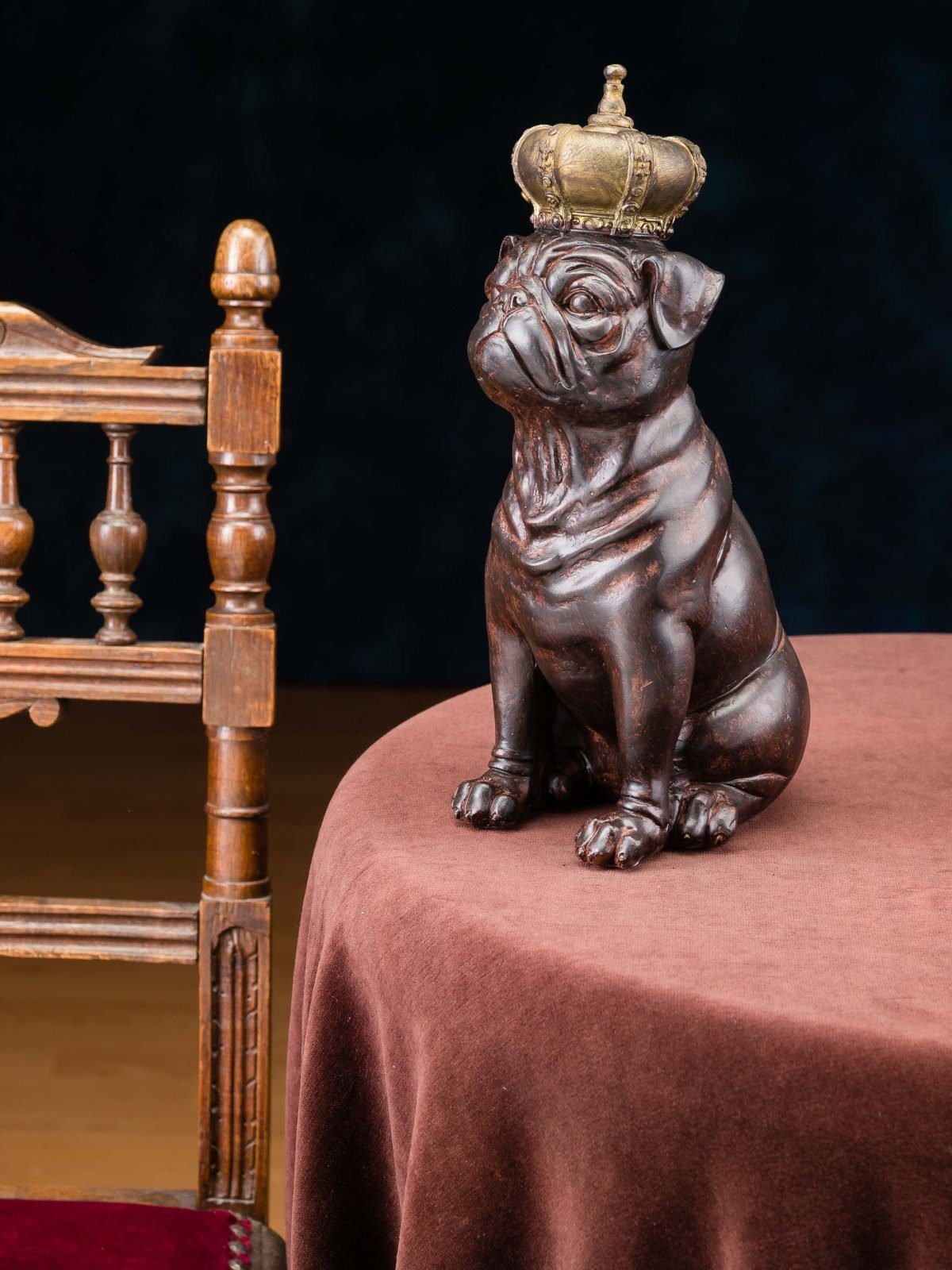 Dekofigur Figur Aubaho Vintage Skulptur Stil mit 29 Hund kleiner Prinz Mops Krone antik