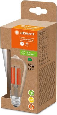 Philips LED-Leuchtmittel LEDVANCE LED Filament Edison mit E27 Sockel, Warmweiß 60W, E27, Warmweiß, Energieeffizienz und stromsparend