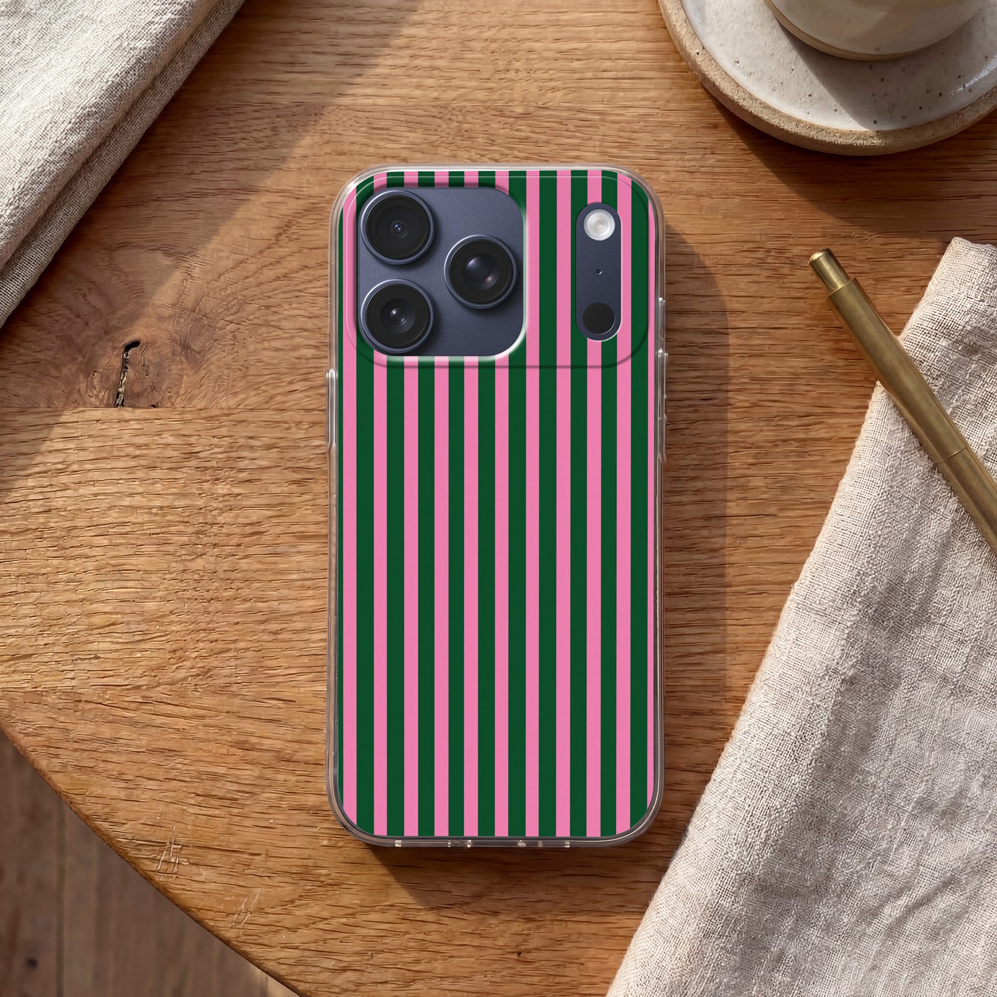 MuchoWow Handyhülle für Apple iPhone 17 Pro Vertikale Streifen - Grün - Rosa, Smartphone-Bumper, Print, Handy Schutzhülle Dünn