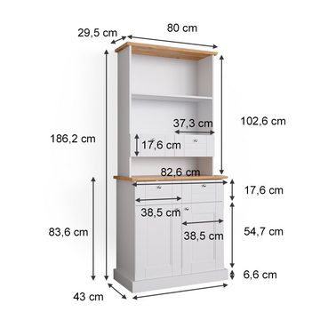 Vicco Kommode Küchenvitrine Küchenregal BERGAMO 83x84 cm Weiß / Eiche