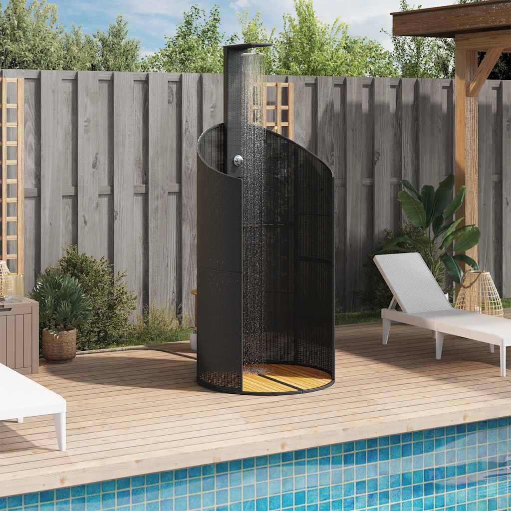 furnicato Gartendusche Poly Rattan Echtholz 100x100x241,5 cm Schwarz (1 St)