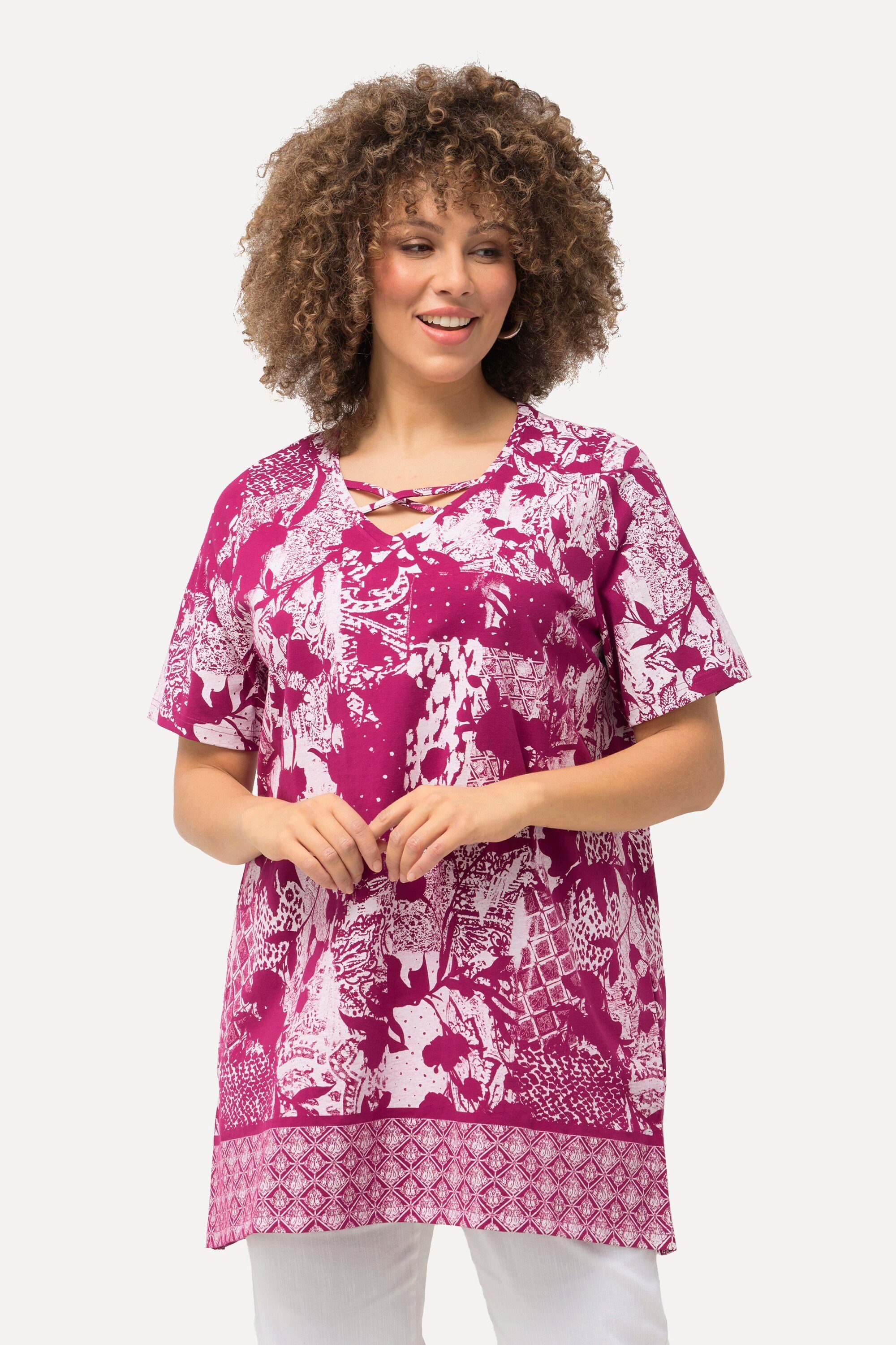 Ulla Popken Longshirt T-Shirt Patchdruck Zierbänder günstig online kaufen