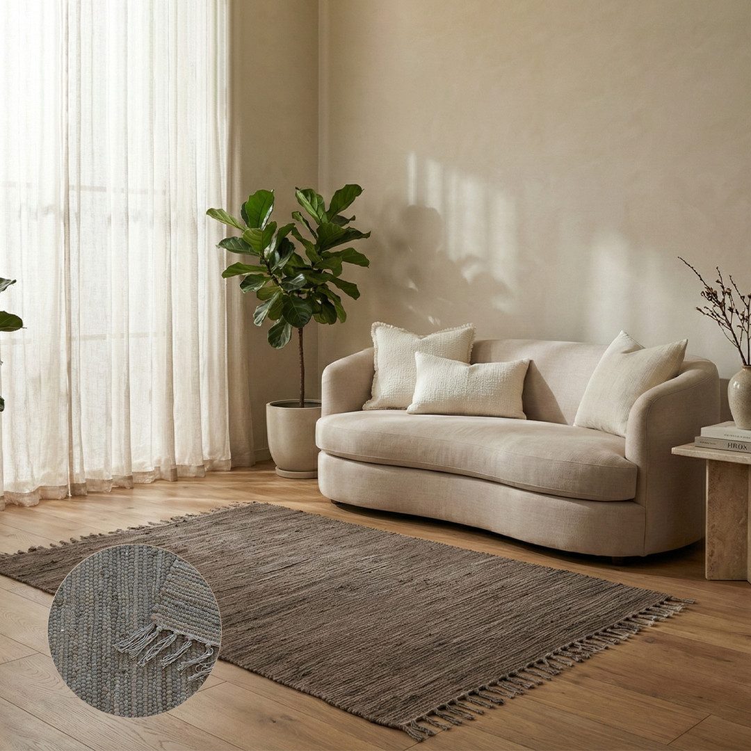 Elegant Floors Teppich Chindi Taupe 60x90 cm Baumwolle handgewebt Flachgewebe wendbar Boho, Höhe: 9 mm