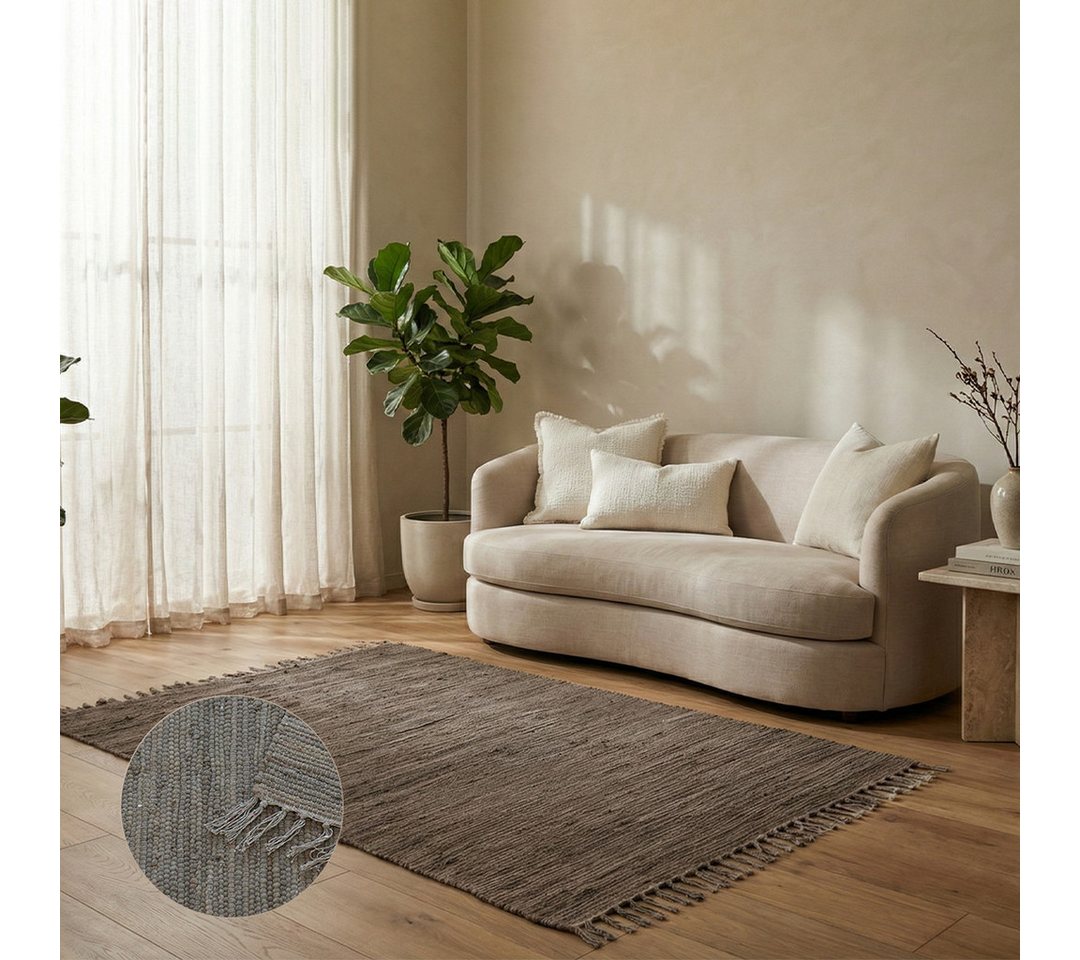 Elegant Floors Teppich Chindi Taupe 60x90 cm Baumwolle handgewebt Flachgewebe wendbar Boho, Rechteckig, Höhe: 9 mm