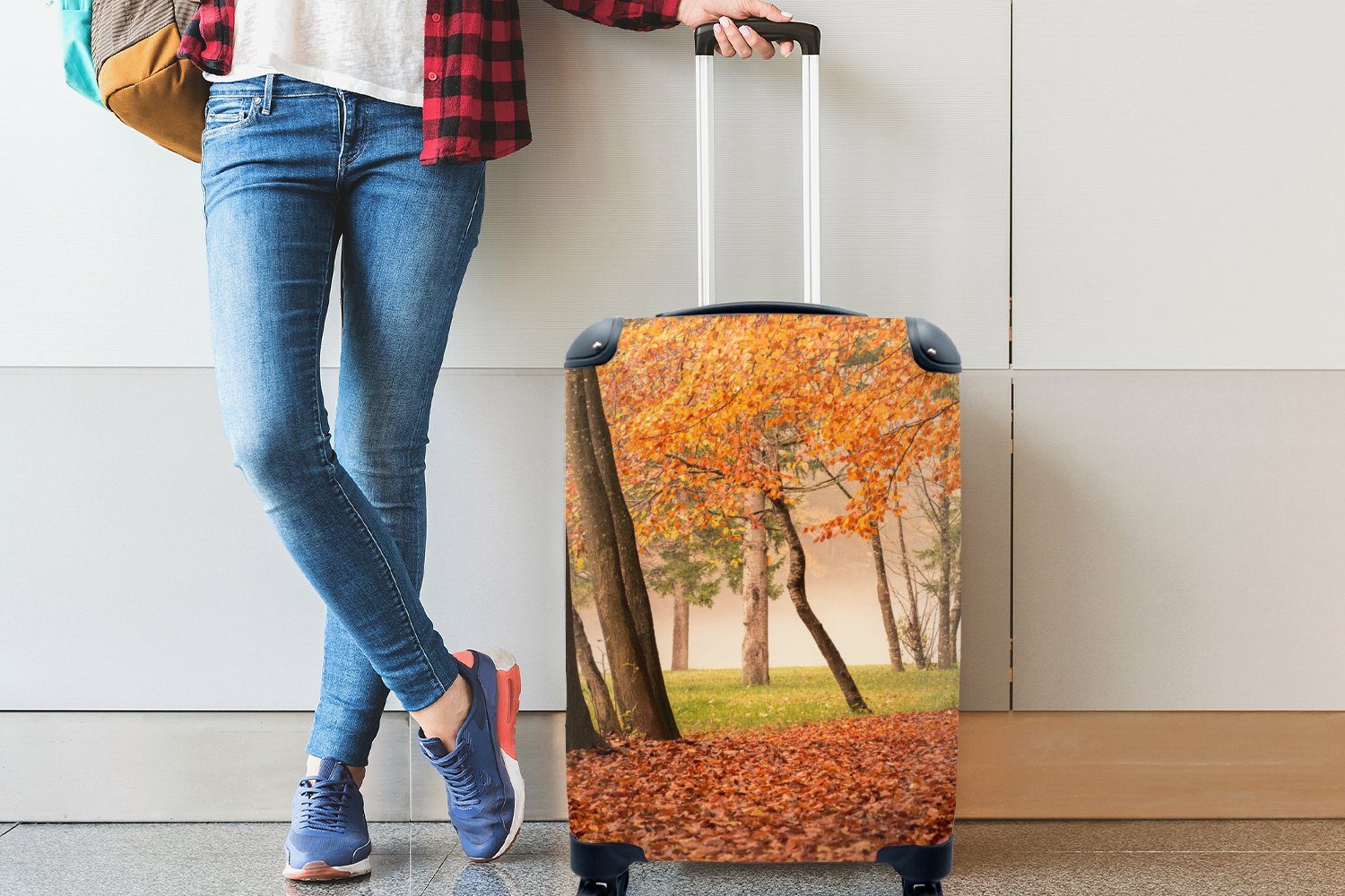 Handgepäck - 4 Reisetasche rollen, Blätter - für Herbst MuchoWow Ferien, Handgepäckkoffer Trolley, Wald, Reisekoffer Rollen, mit