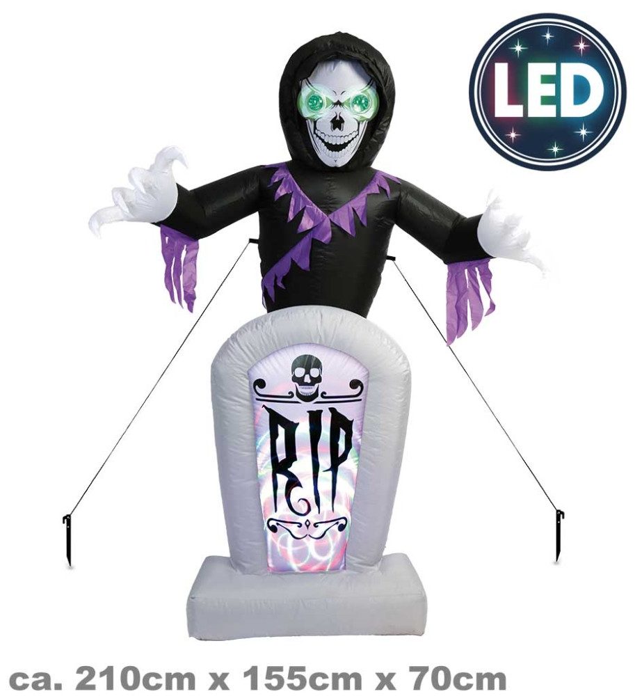 Fries Aufblasbares Partyzubehör XXL Selbstaufblasender Horror Geist mit Grab Garten Deko LED Halloween, Highlight: Bunte Lichtwirbel & Infinity Augen