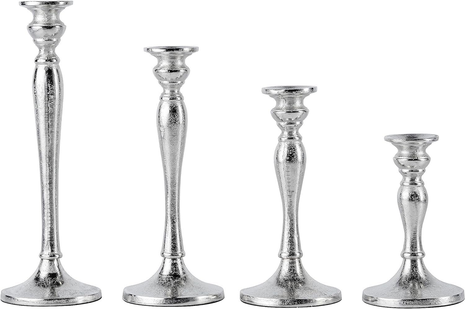 MichaelNoll Kerzenständer 4er Set Kerzenständer Silber Deko Stabkerzen - H 16, 21, 26 und 30 cm