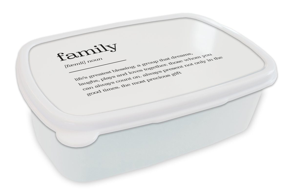 MuchoWow Lunchbox zitate - familie - Wörterbuch - Sprichwörter - Definition, Kunststoff, (2-tlg), Brotbox für Kinder und Erwachsene, Brotdose, für Jungs und Mädchen weiß | Lunchboxen