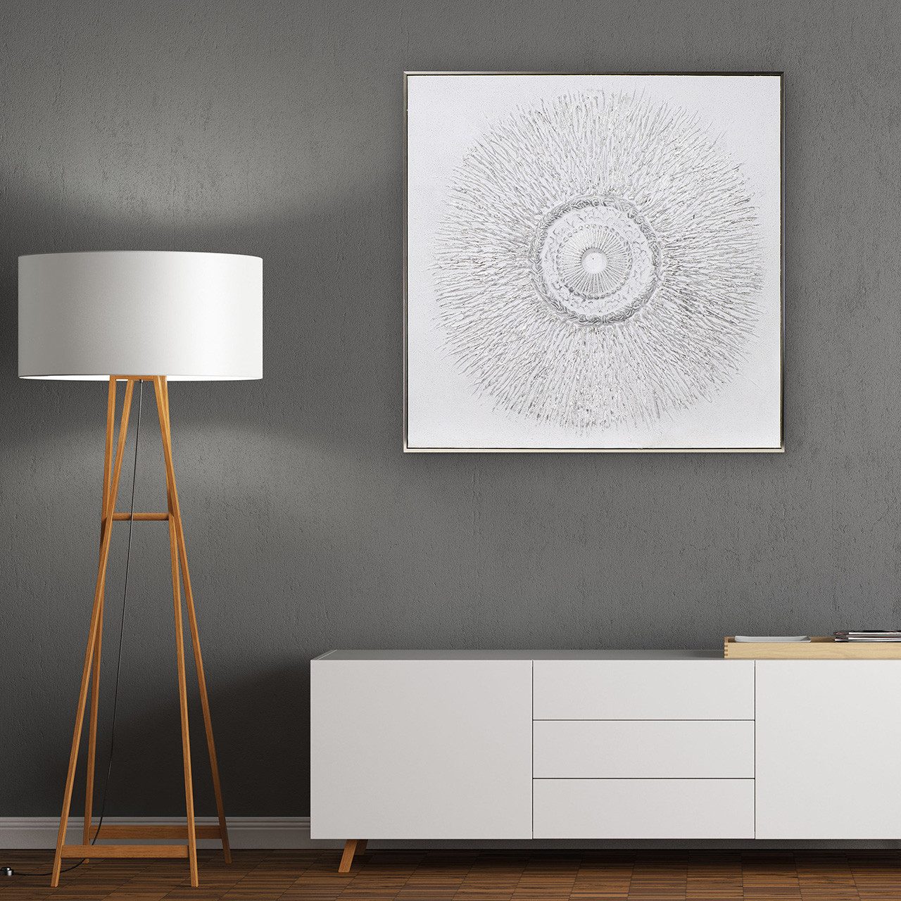 ArtUniverse Gemälde Silver Circle 100x100 cm, Silberstrahlen