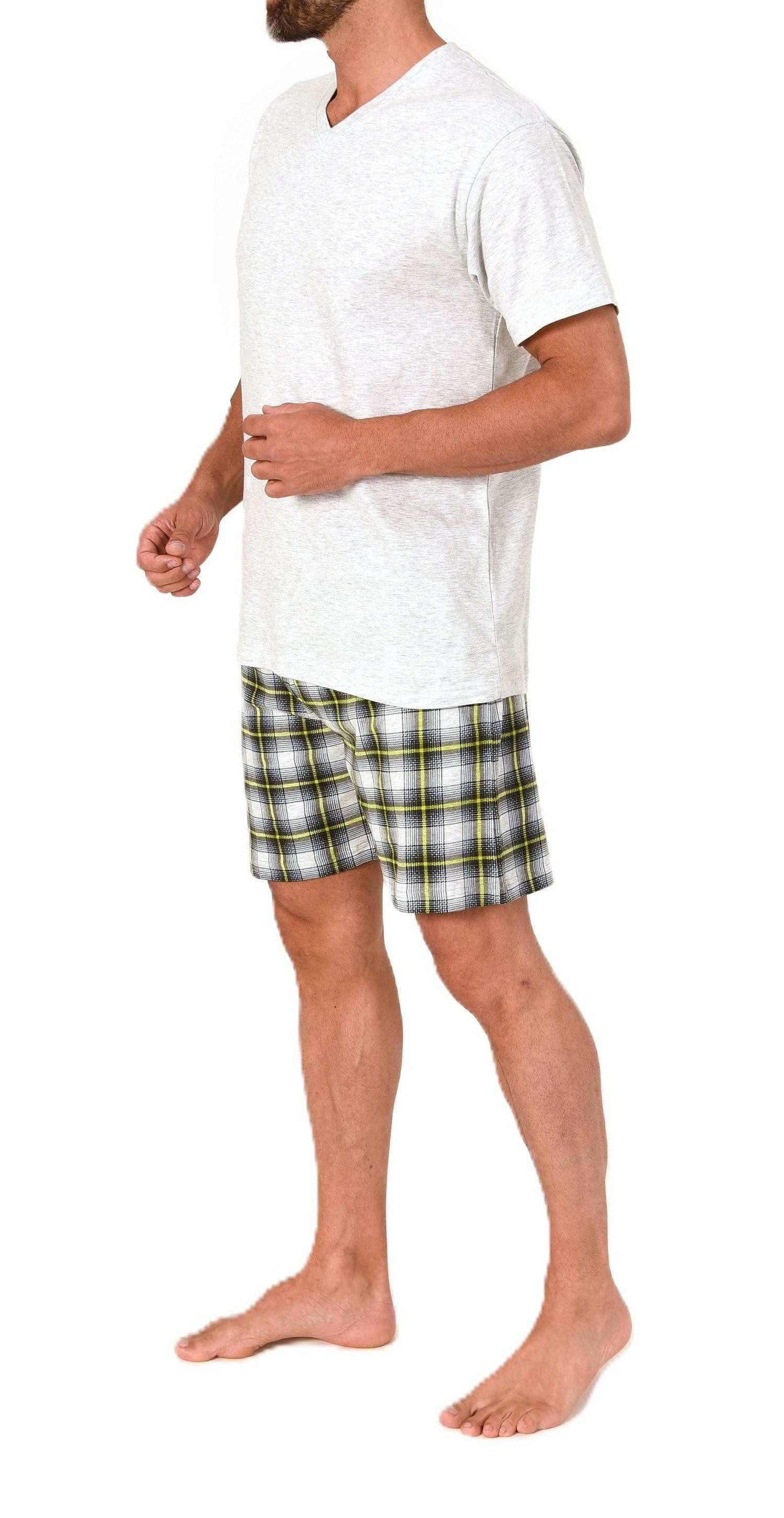 Normann Pyjama Normann Herren kurzarm Schlafanzug Shorty mit karierter Hose