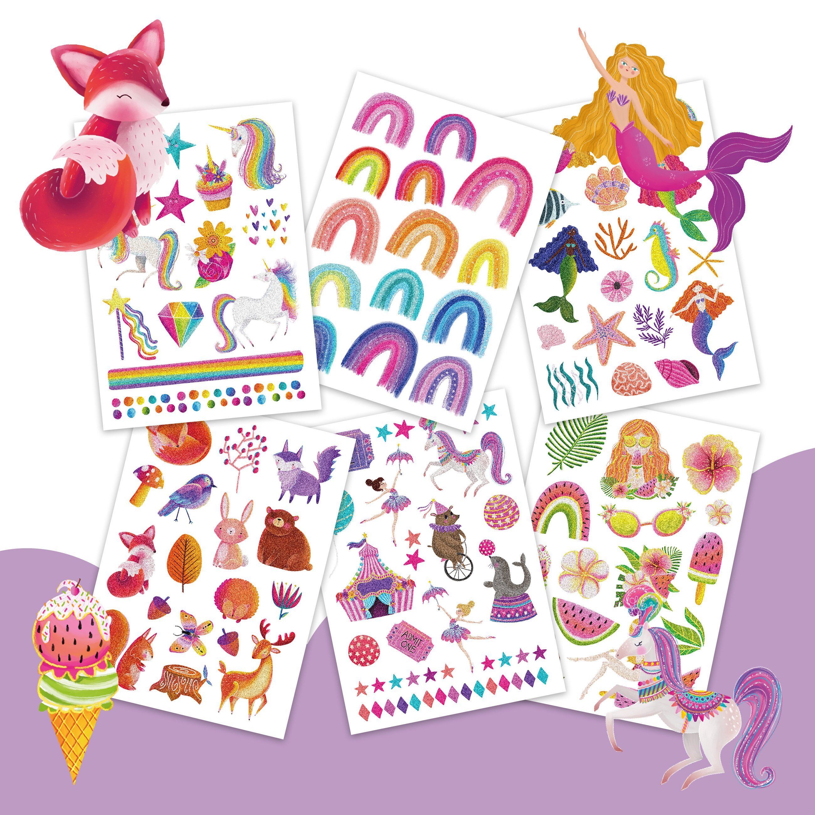 PAPIERDRACHEN Kindertattoo 100 Metallic-Tattoos zum Aufkleben - Hautfreundliche Kindertattoos