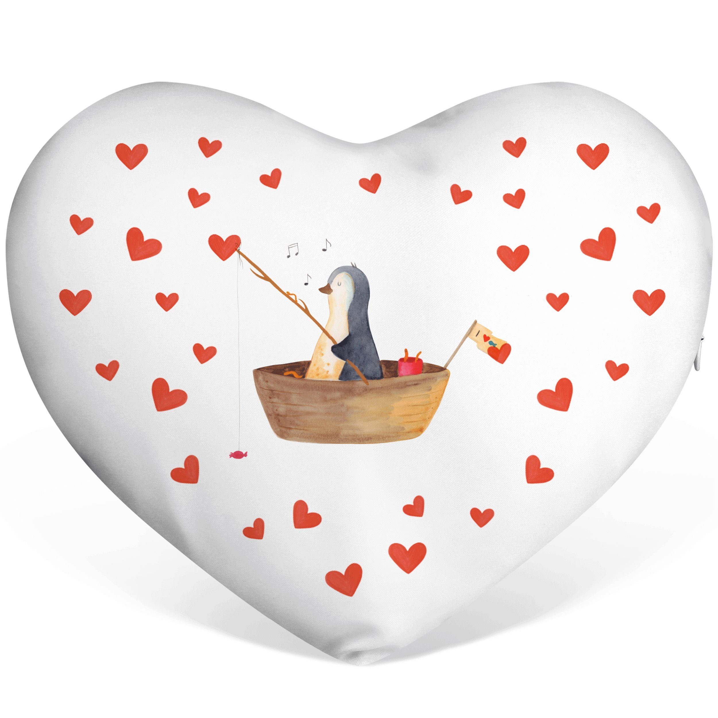 Mr. & Mrs. Panda Dekokissen Pinguin Angelboot - Weiß - Geschenk, Herzkissen, Scheidung, Dekokisse