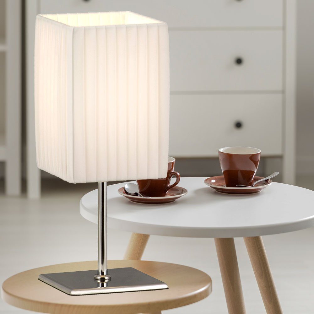 etc-shop LED Tischleuchte, Wohn inklusive, Chrom Tisch Leuchtmittel Lese Warmweiß, Zimmer Textil Lampe Beleuchtung