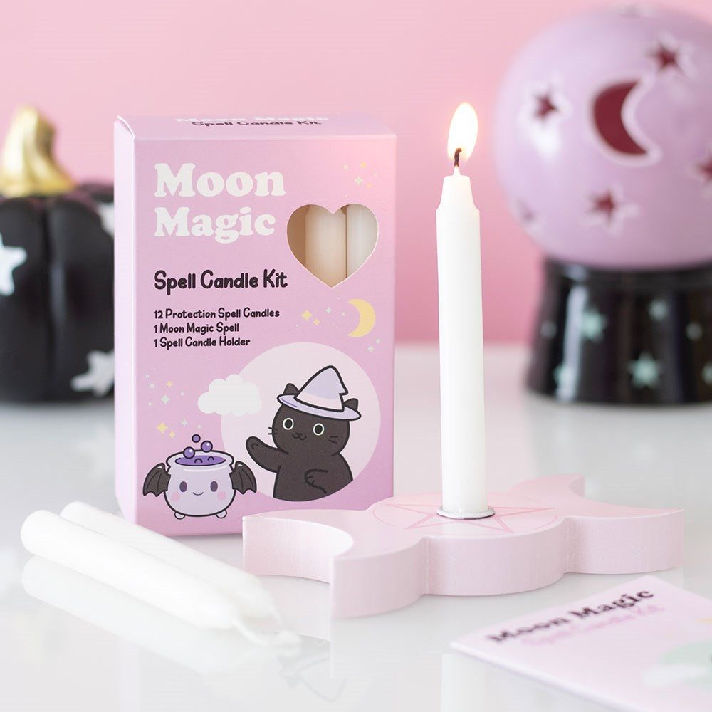 Something Different Standkerzenhalter Moon Magic Schutzkerzen Kawaii Kerzenset mit Triple Moon Halter rosa