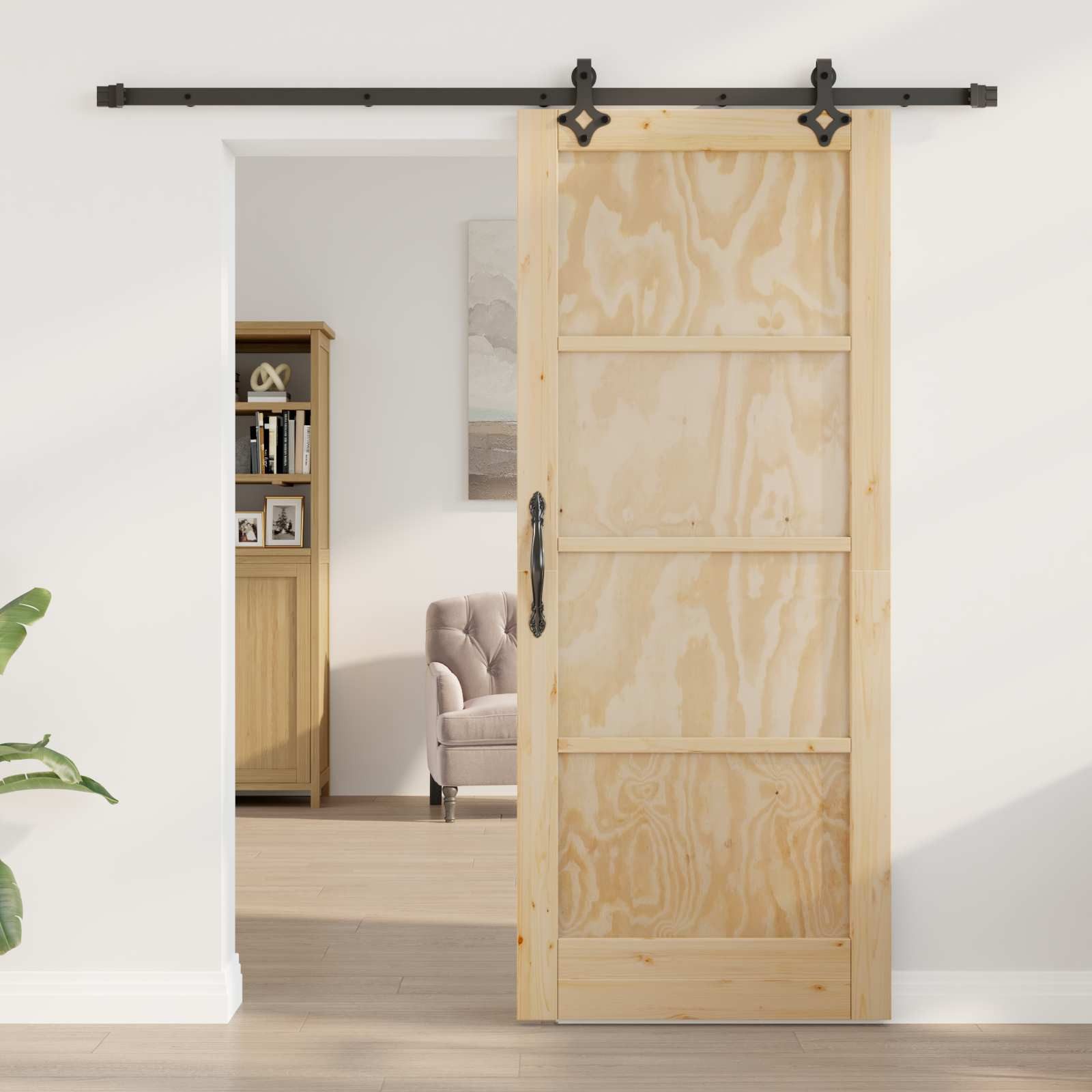 vidaXL Haustür Schiebetür Natürlich und Schwarz 83 x 202 cm (1-St)