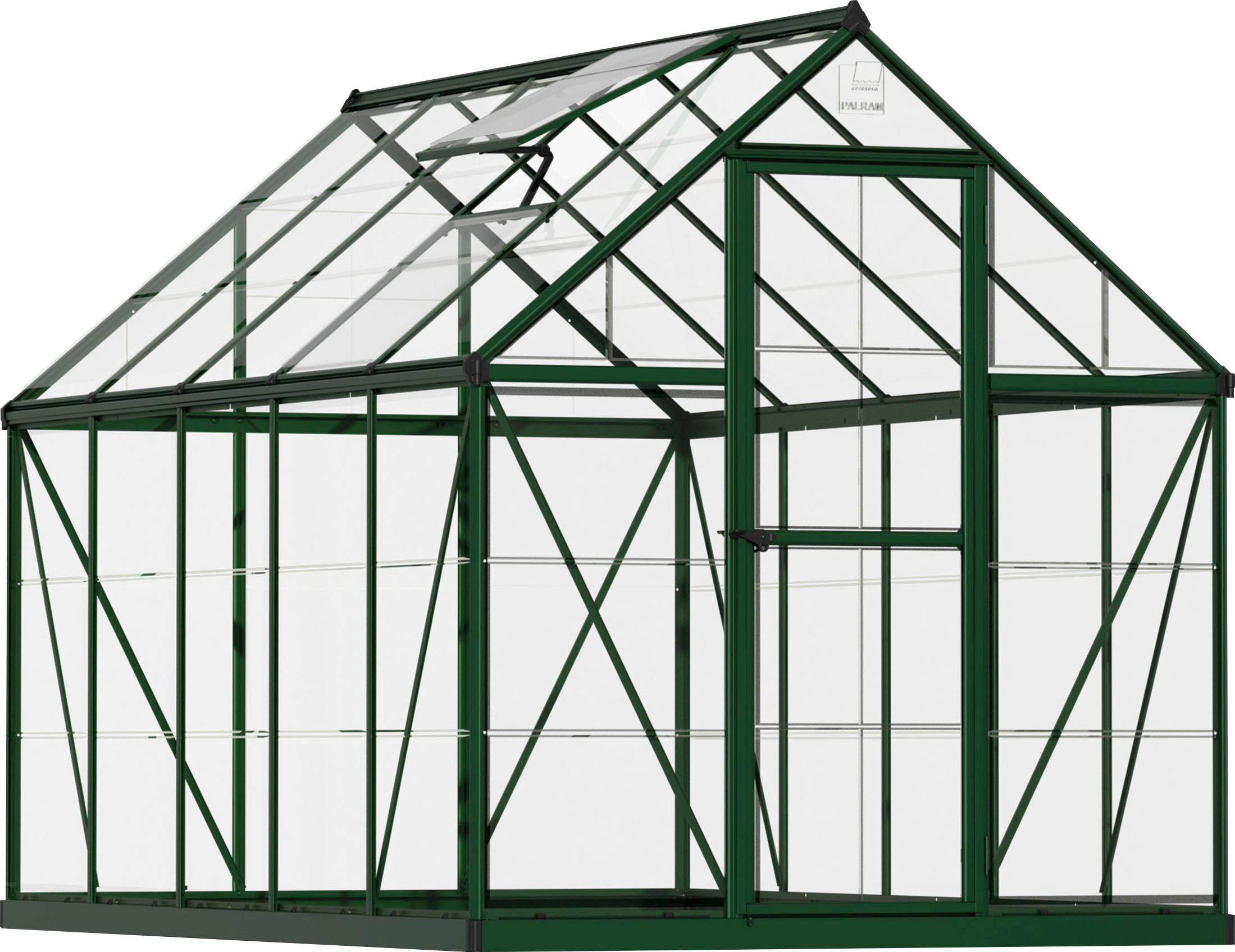 Palram - Canopia Gewächshaus Harmony, BxTxH: 185 x 305 x 208 cm, 0,7 mm Wandstärke, Set, inkl. Fundamentrahmen, mit klaren Polycarbonatplatten, grün