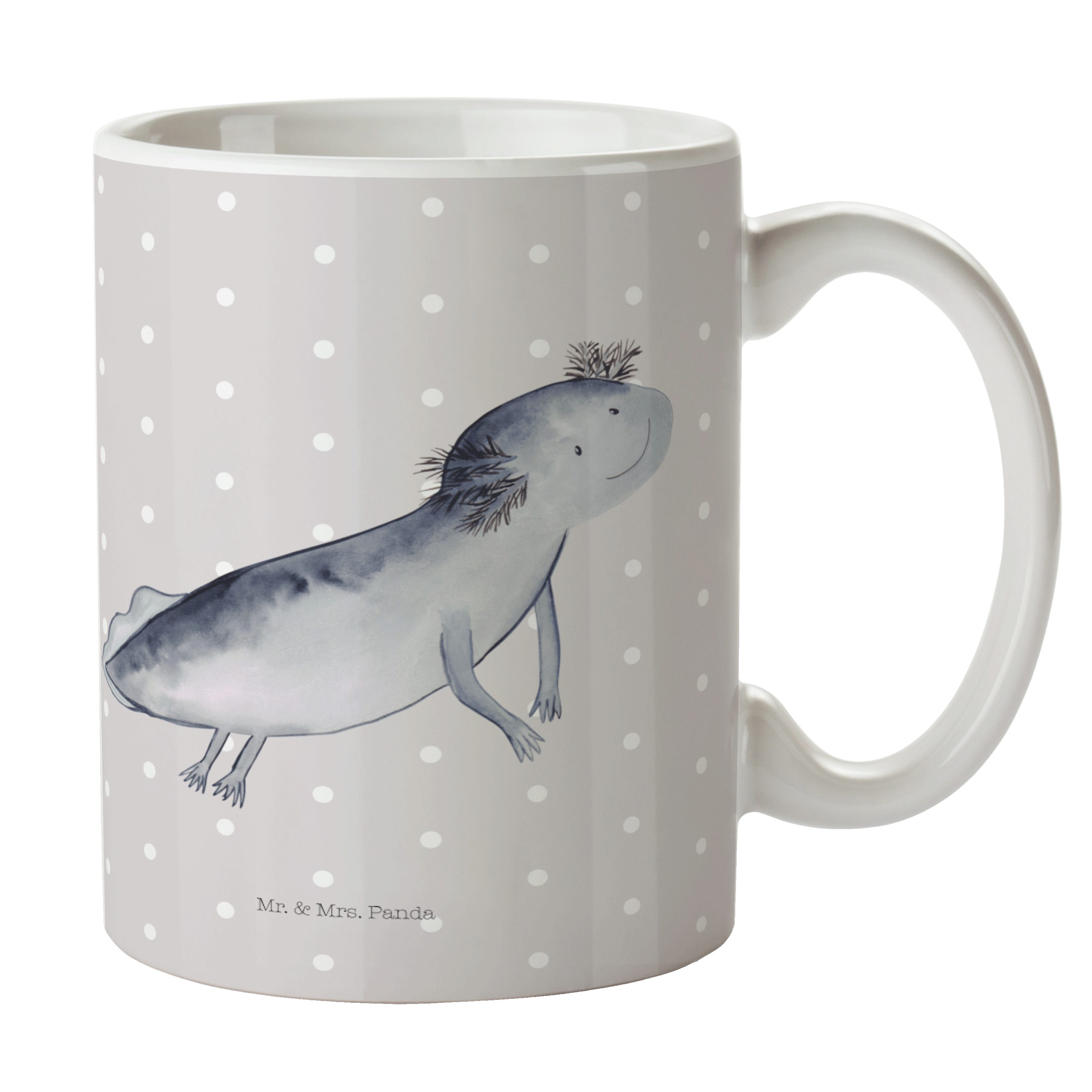 Mr. & Mrs. Panda Tasse Axolotl schwimmt - Grau Pastell - Geschenk, Porzellantasse, Problem, Keramik