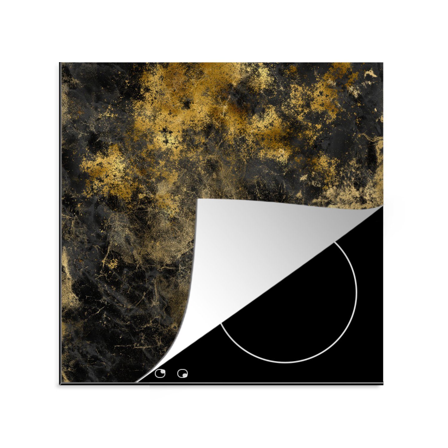 MuchoWow Herdblende-/Abdeckplatte Marmor tlg), Ceranfeldabdeckung, (1 - küche Gold für Schwarz, cm, 78x78 Vinyl, - Arbeitsplatte