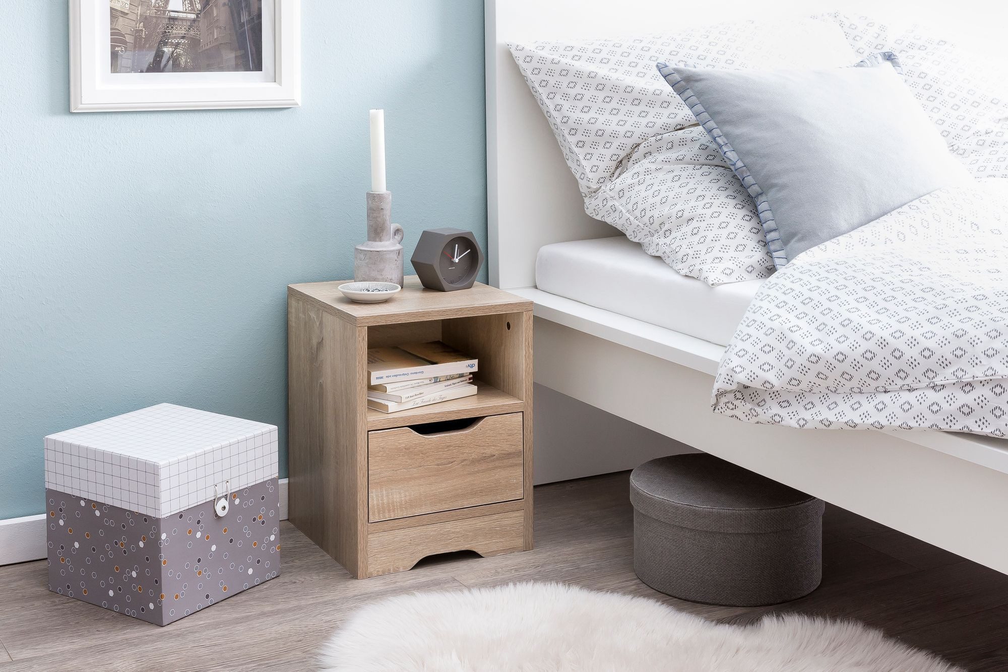 FINEBUY Nachtschrank SuVa13510_1 Nachtkonsole Holz 31x43x31 cm Nachttisch Nachtkommode (31x43x31 cm Sonoma 1 Schublade 1 Ablagefach) Nachtkonsole Modern, Nachtkästchen Schlafzimmer
