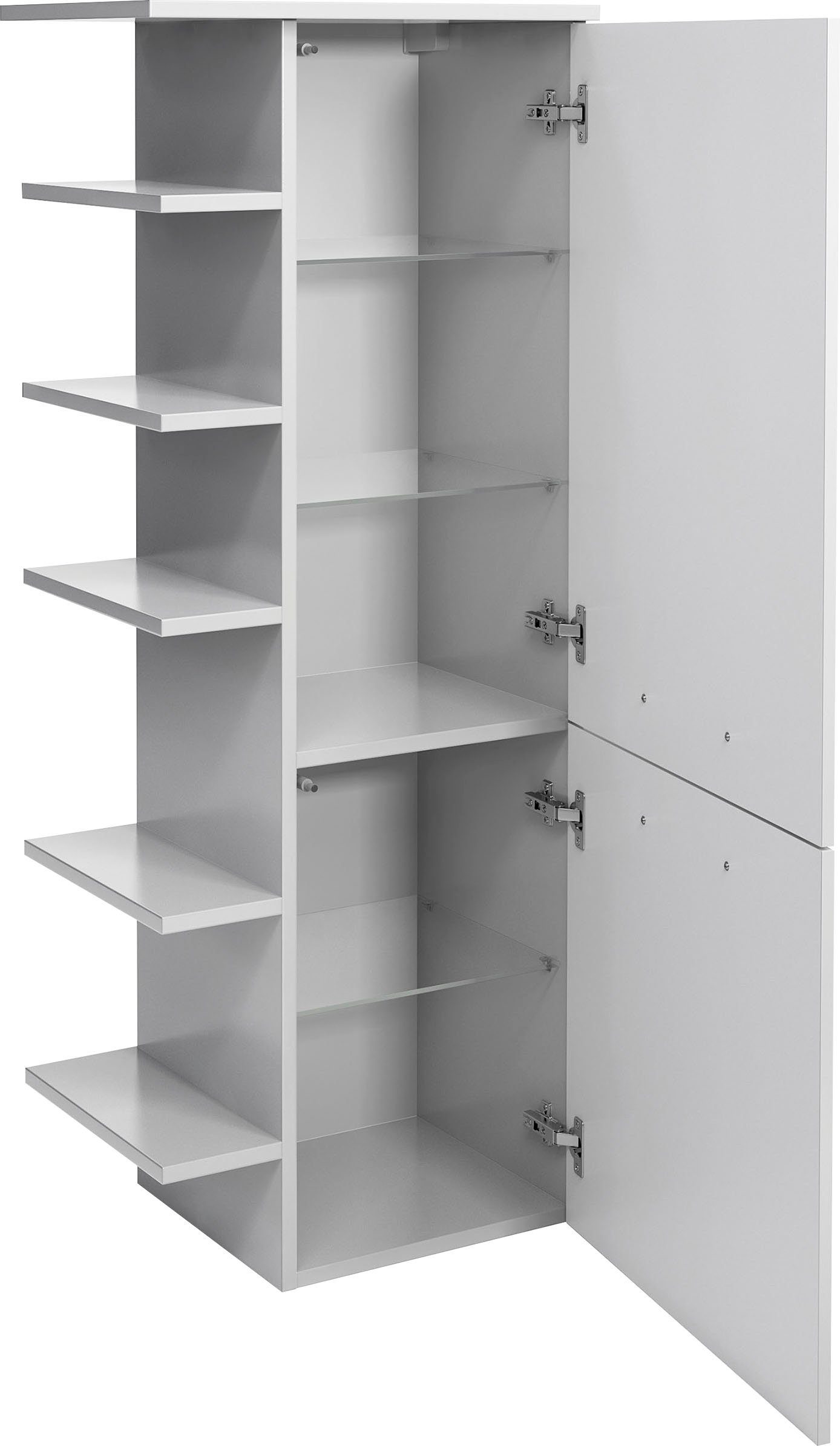 Saphir Midischrank Quickset Badschrank 50 cm breit, 2 Türen, seitliche Ablagen Badezimmer-Midischrank inkl. Türdämpfer, Griffe in Chrom glänzend