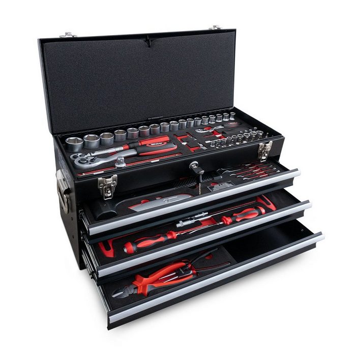 Weber GmbH Werkzeugset MX Werkzeugkiste mit 3 Schubladen und Klappdeckel (Für Motorrad Motocross und Enduro) Motorrad Werkzeug Set