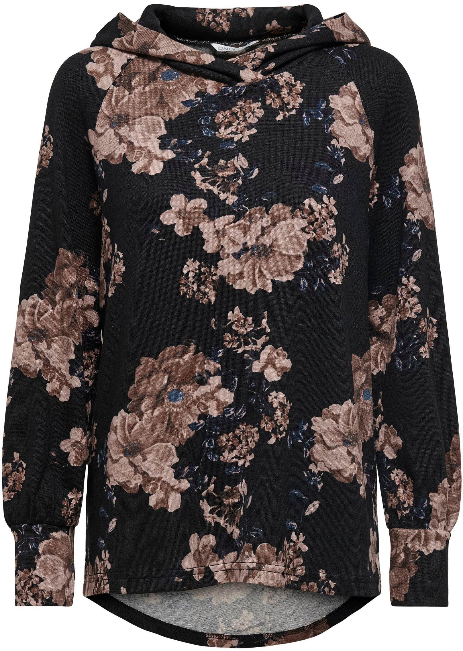 ONLY Kapuzenshirt ONLELCOS EMMA in HOOD Druckvarianten Uni black aop:flower unterschiedlichen oder L/S