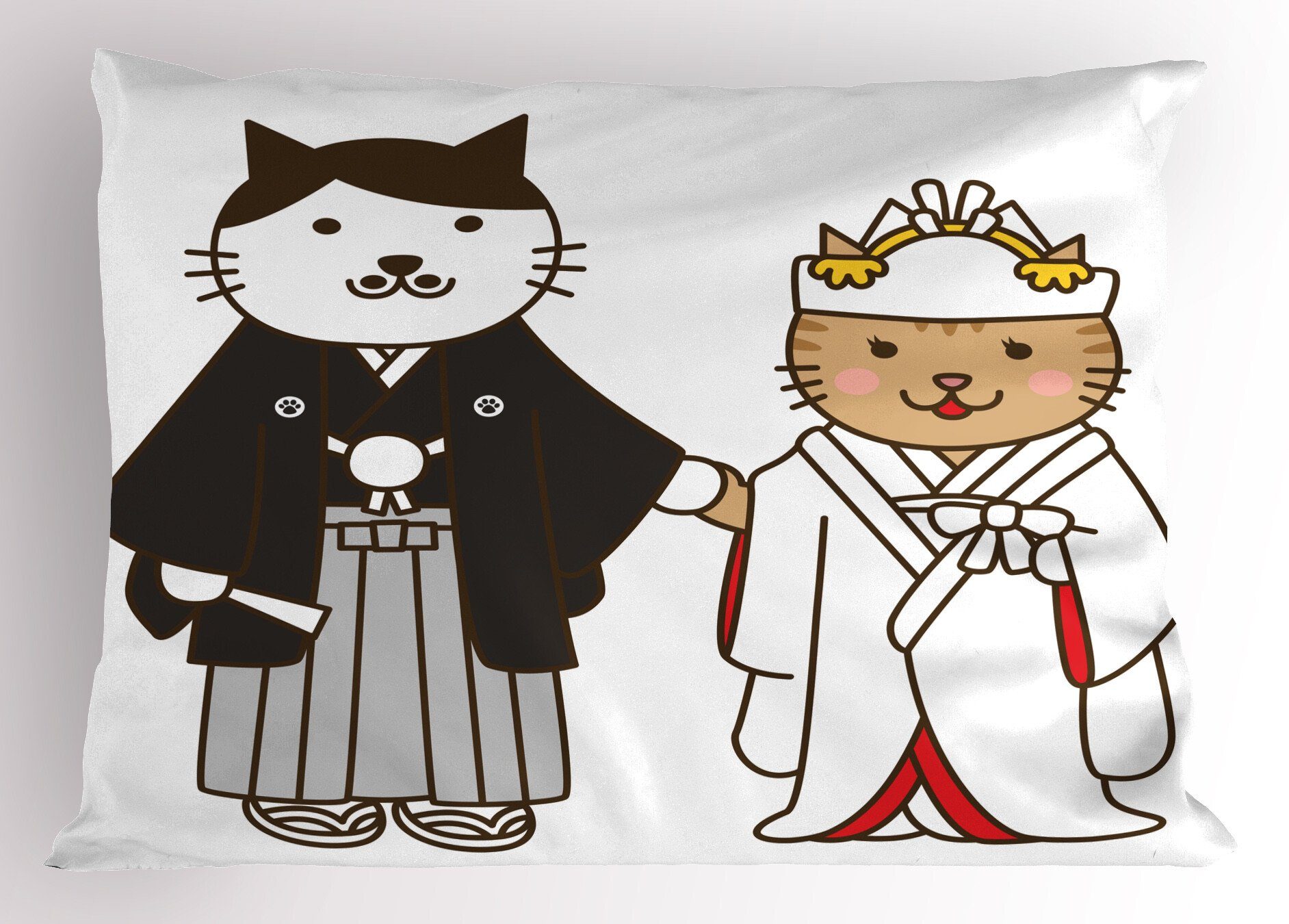 Braut Gedruckter Stück), Katzen Kopfkissenbezug, japanische (1 Kissenbezüge Abakuhaus Standard Size und Dekorativer Katze Bräutigam