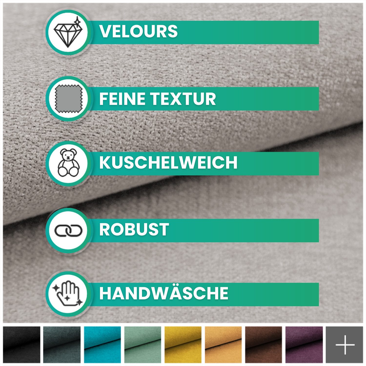 novely® Stoff RICKERT - Robuster Velours Polsterstoff mit feiner Textur, Kuschelweich, Robust, Abriebfest, Meterware, 1lfm
