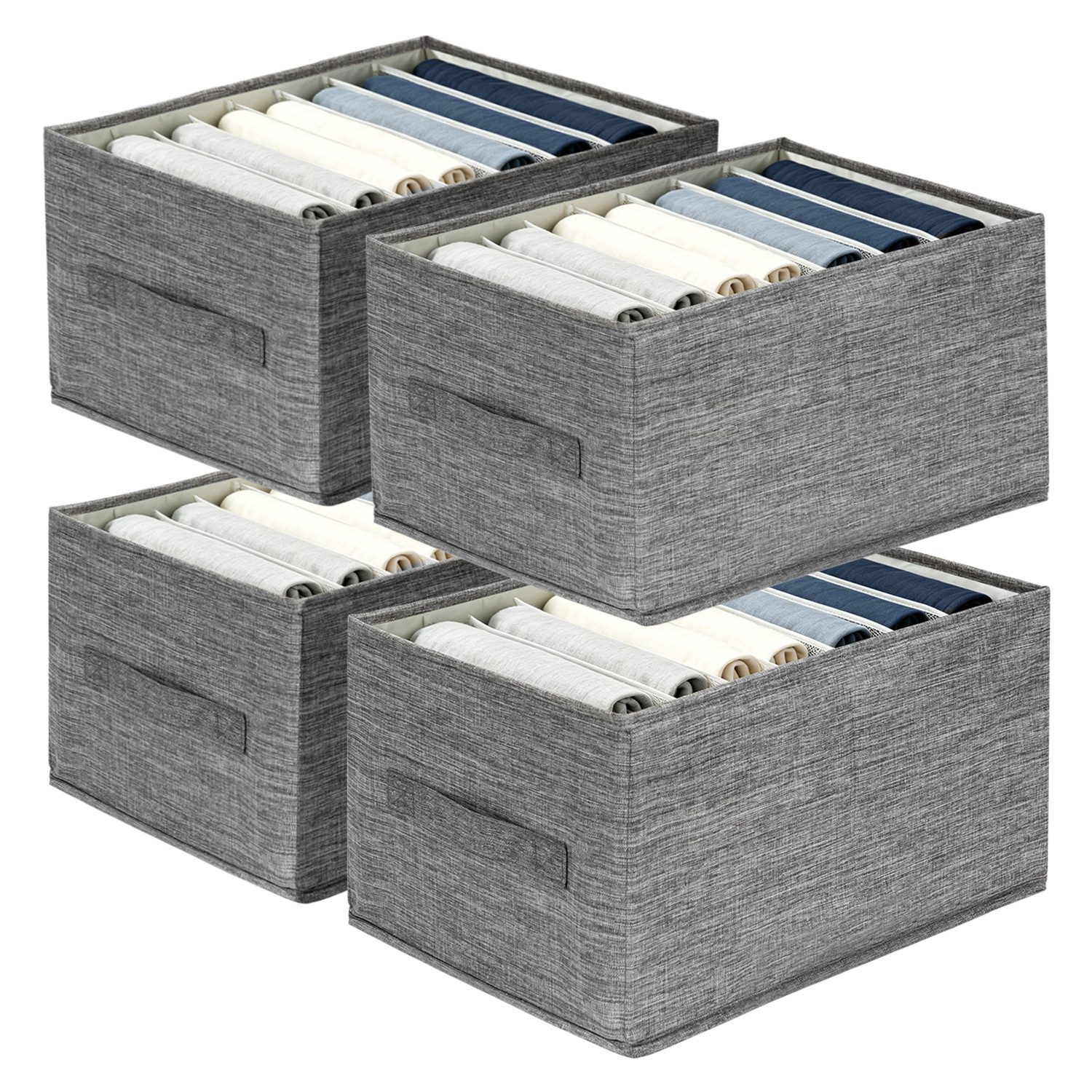 OSTWOLKE Aufbewahrungsbox Schrank Organizer Ordnungssystem Schubladen-Organizer Stapelbar (4 St), 35 x 25 x 20 cm, 7 Fächer, faltbar, Hosen Organizer für Kleiderschrank